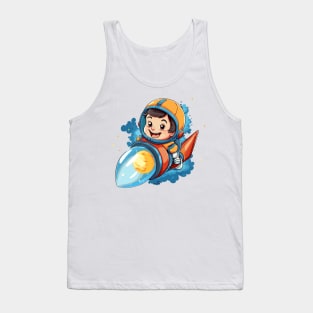 cartoon little boy riding a rocket Tank Top